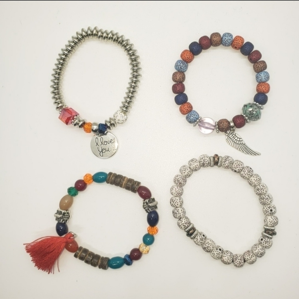 Beaded Multi-layer Bracelet With Tassel & Charm 4 Bracelets Set - Picture 7 of 14